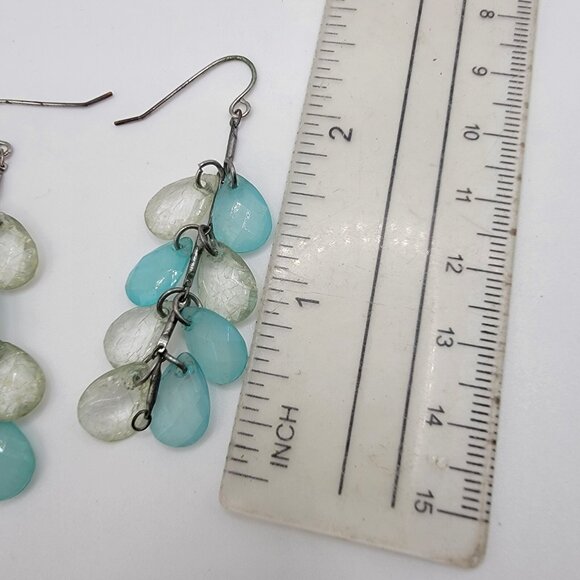 Light Blue Turquoise Clear White Freshwater‎ Dangle Earrings Boho - Picture 2 of 3